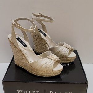 White House Black Market Juliet Espadrille Wedge Sandals Beige Fabric Size 7